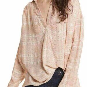 Free People Beige Pink Fearless Love Sequin-Embelli<wbr/>shed Shirt XS